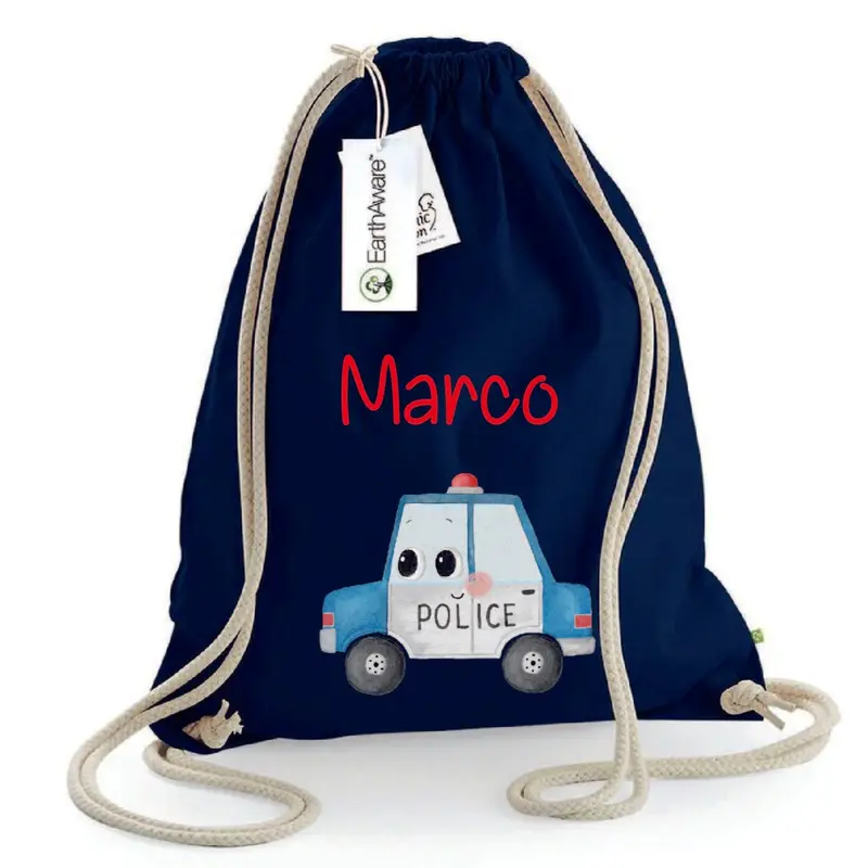Zaino Sacca Asilo Personalizzato – Bambino con Nome  Macchina Polizia