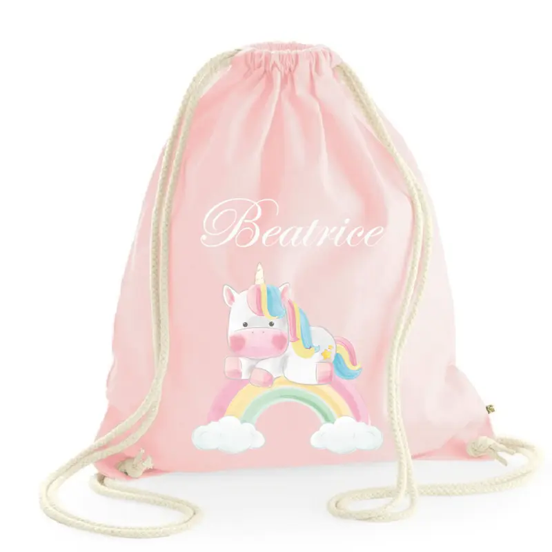Zaino Sacca Asilo Personalizzato – Bambino con Nome  Unicorno Arcobaleno