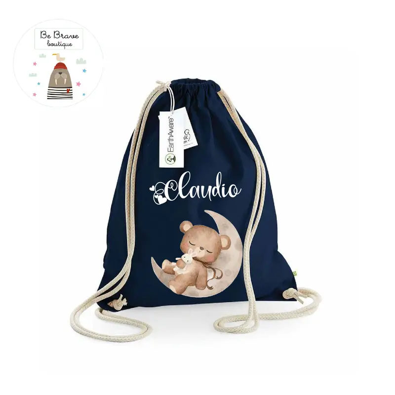 Zaino Sacca Asilo Personalizzato – Bambino Orso su Luna