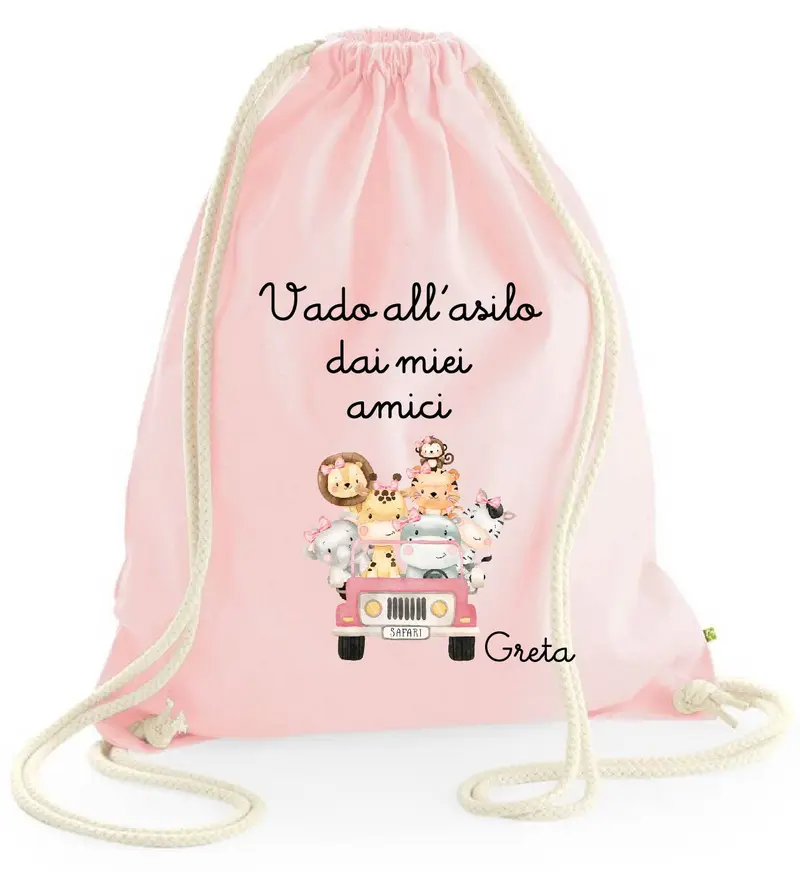 Zaino Sacca Asilo Personalizzato – Zainetto Bambino con Nome e Frase